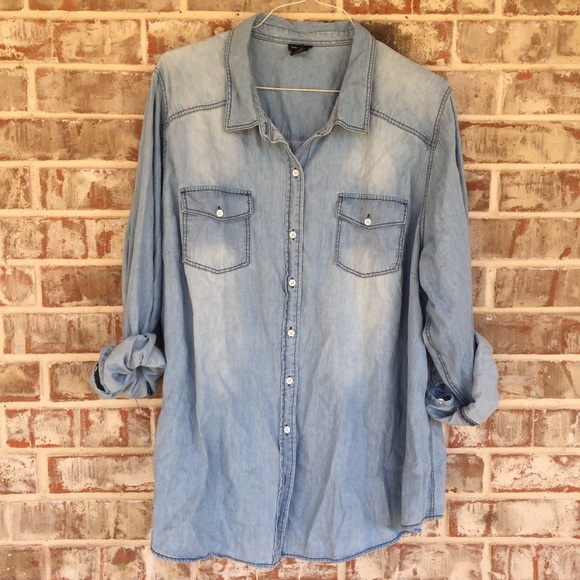 torrid Tops - Torrid Taylor Light Wash Denim Button-Up Shirt 4X